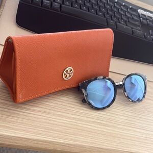 Tory Burch Orange Case with Blue Lens Sunglasses